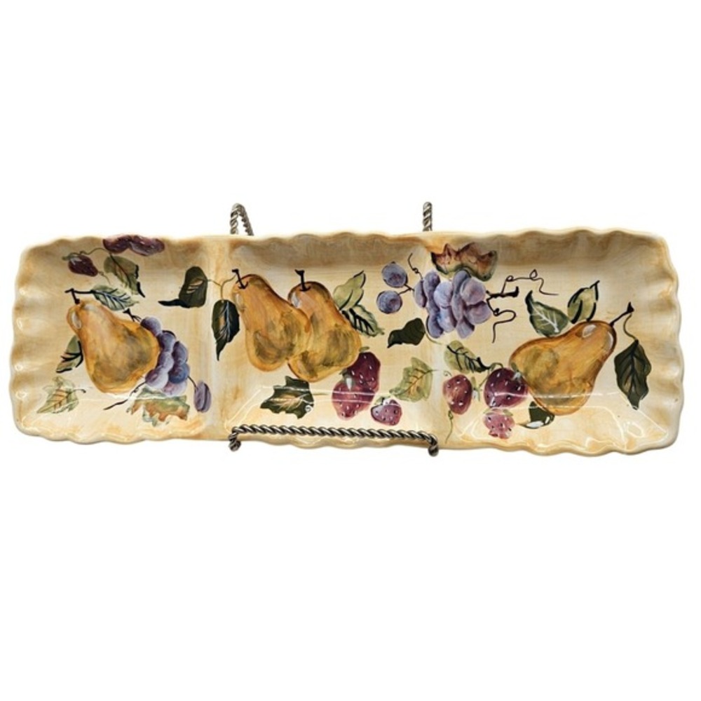 Zrike Hand Painted Fruit Ceramic 3 Section Divided Serving Tray Platter 17.5in‎